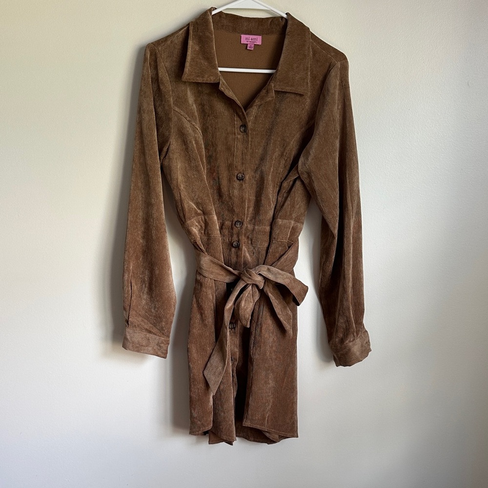 Francesca's Collections Miami Audrey Brown Suede Mini Dress with Belt: Large